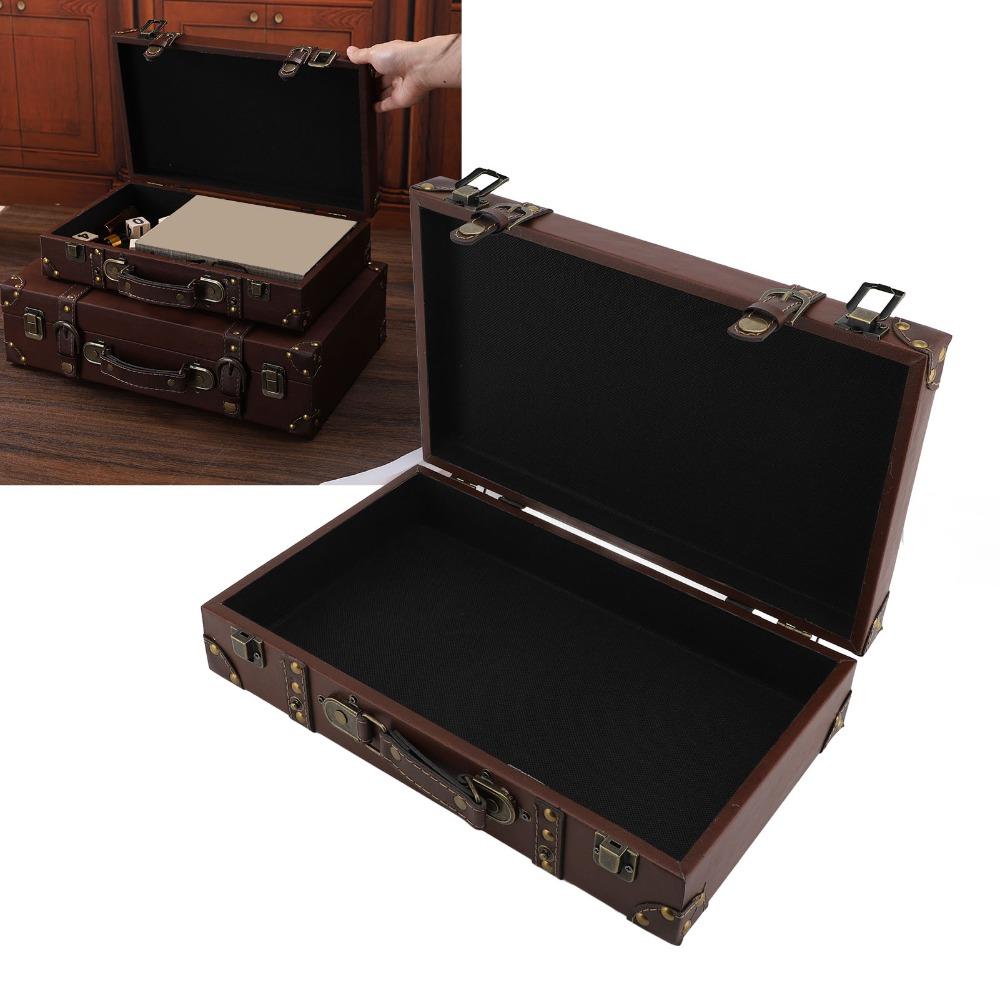 Wood Vintage Suitcase Brown Wooden Storage Box Multi-purpose Organizer Home Organization