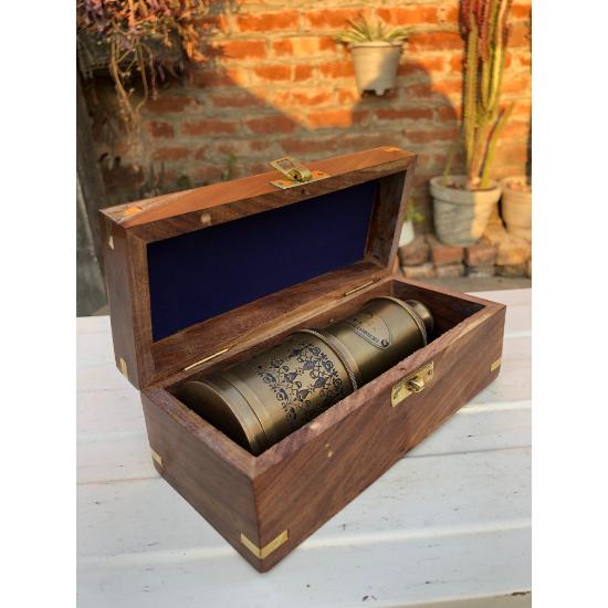 Antique Brass Victorian Telescope Maritime Nautical Spyglass With Wooden/Box