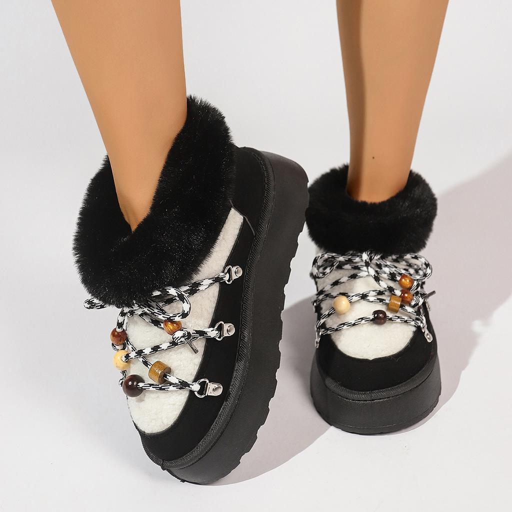 2025 Осень и Зима Новые Удобные Сноубутсы на Толстой Подошве с Перекрестной Шнуровкой Утепленные Миди Ботфорты до Колена Теплые Женские Сапоги