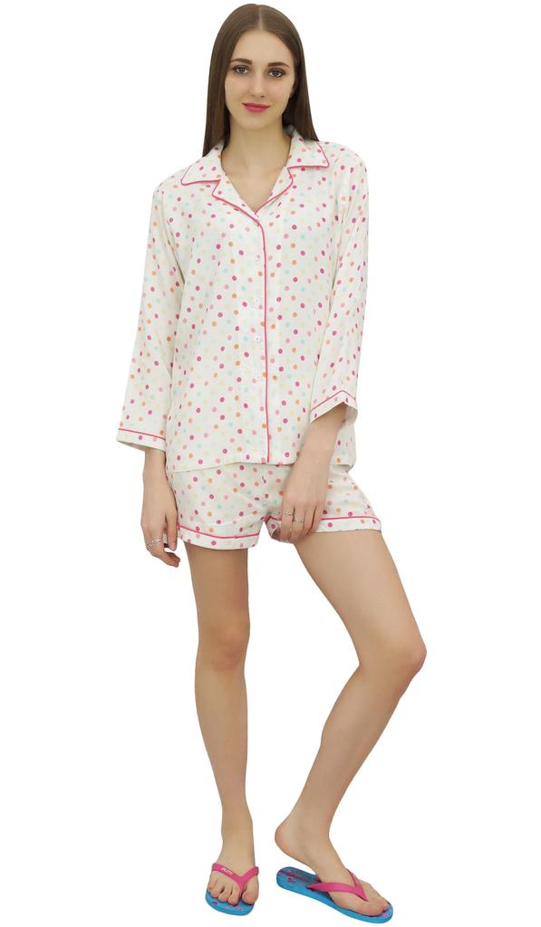 Bimba Женская белая пижама комплект пижамы короткая ночная рубашка в горошек