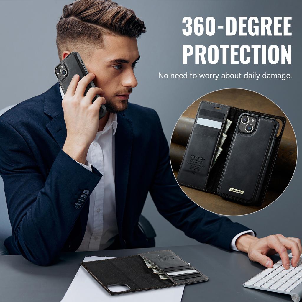 For iPhone 14 Plus/iPhone 15 Plus Case CASEME C49 Compatible with MagSafe RFID Blocking Detachable Wallet Leather Phone Cover