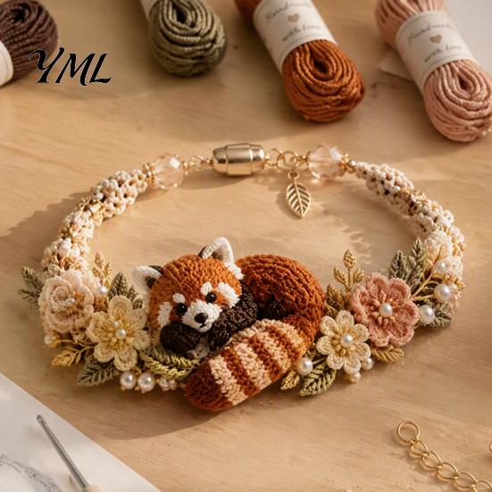 Bracelet Making Supplies DIY Woven Animal Kit, Handmade Fox Cat Deer Bird Kit Crafts, Floral Crochet Set for Beginners Adults Craft