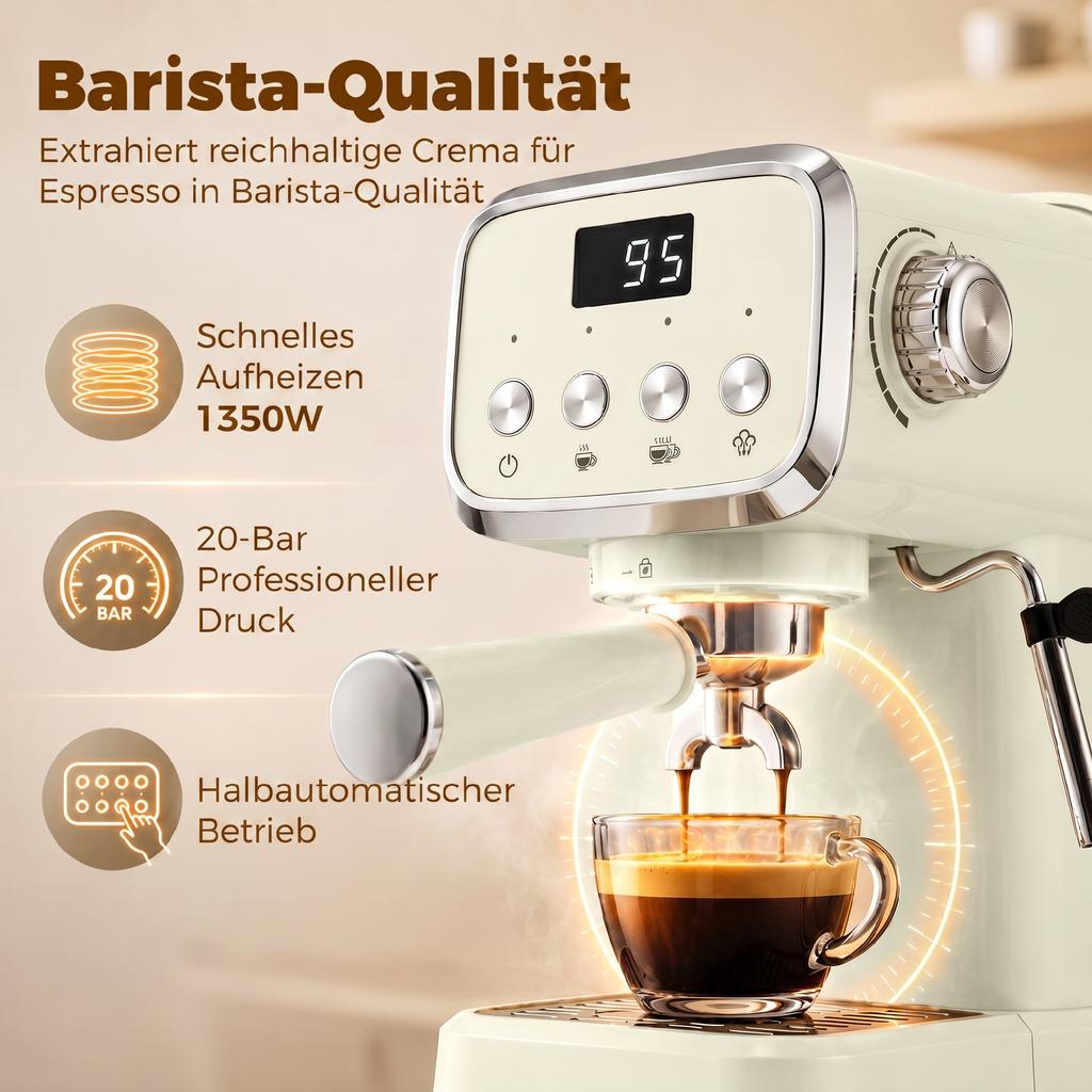 Portafilter Machine 20 Bar Espresso Machine With Milk Frother And 1.2L Removable Water Tank For Espresso