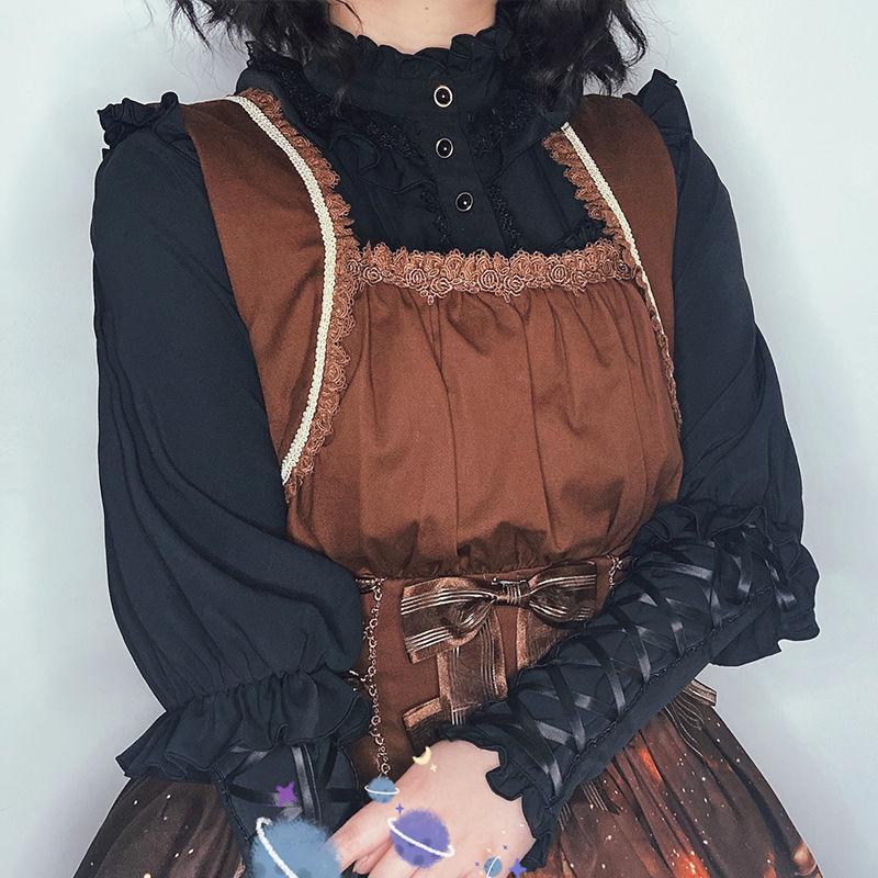 Женская одежда, винтажные однотонные блузки с рукавами Gigot в стиле Лолиты, сладкий топ для девочек, кружевные бандажные топы с оборками, готическая одежда Y2k, рубашки