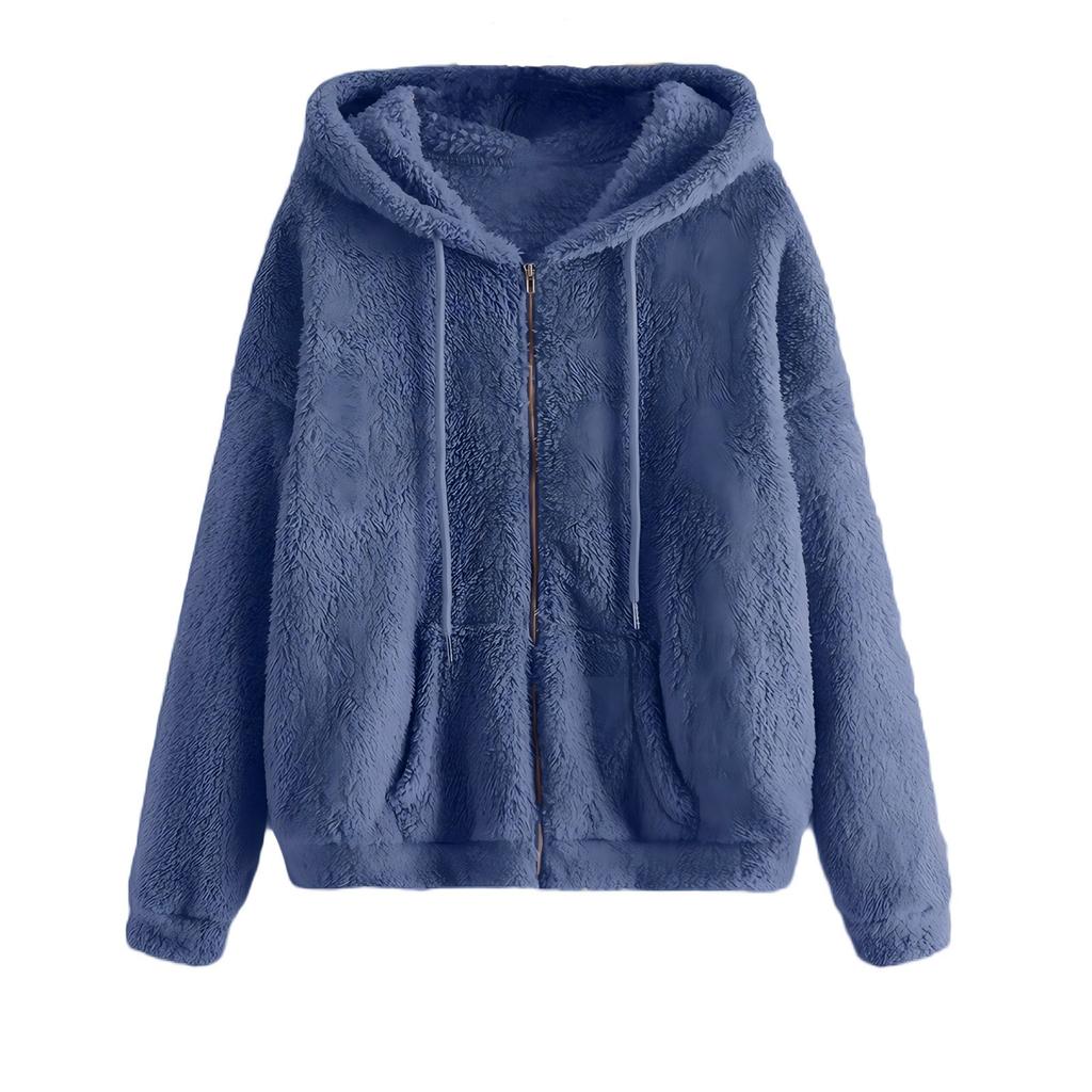 Женская модная куртка с застежкой-молнией и приспущенным плечом, с капюшоном и завязками на шнурке, с длинными рукавами из плюша