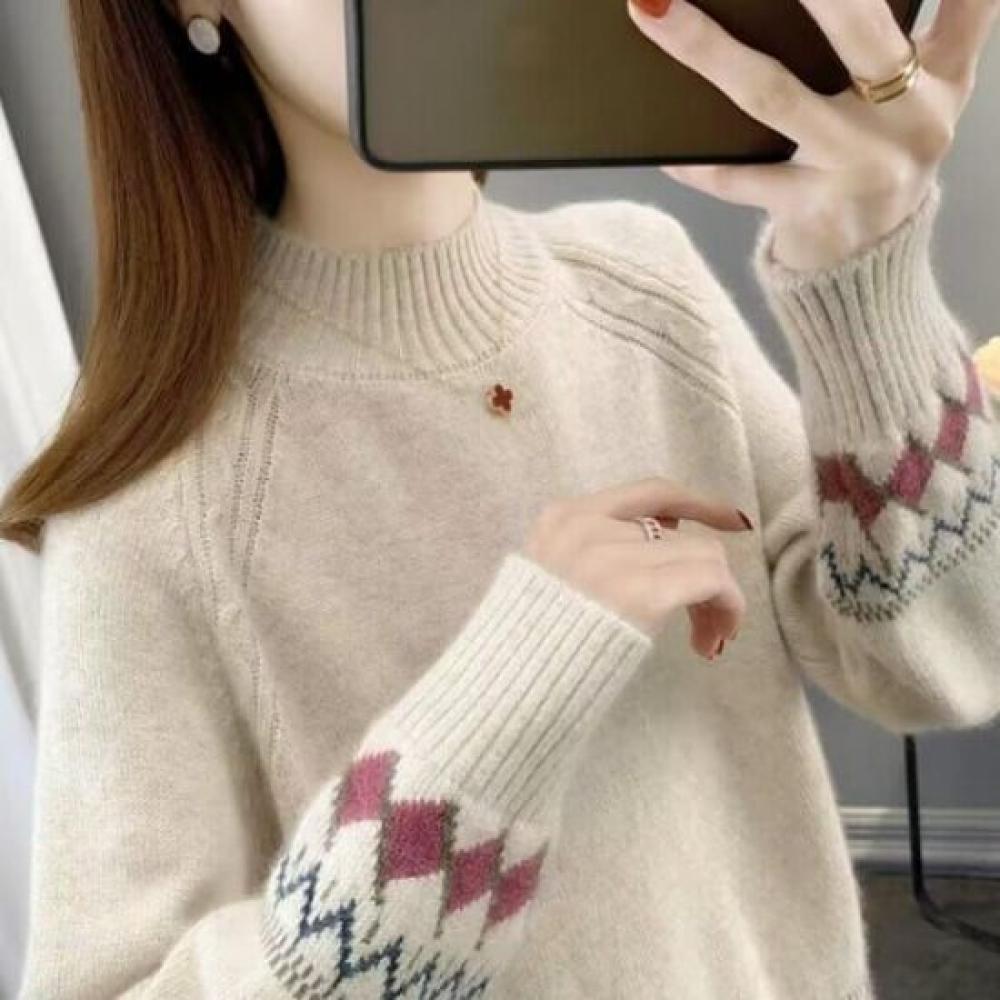 Navava Women Nordic Point Half Polo Long Sleeve Knit Sweater Nk3501