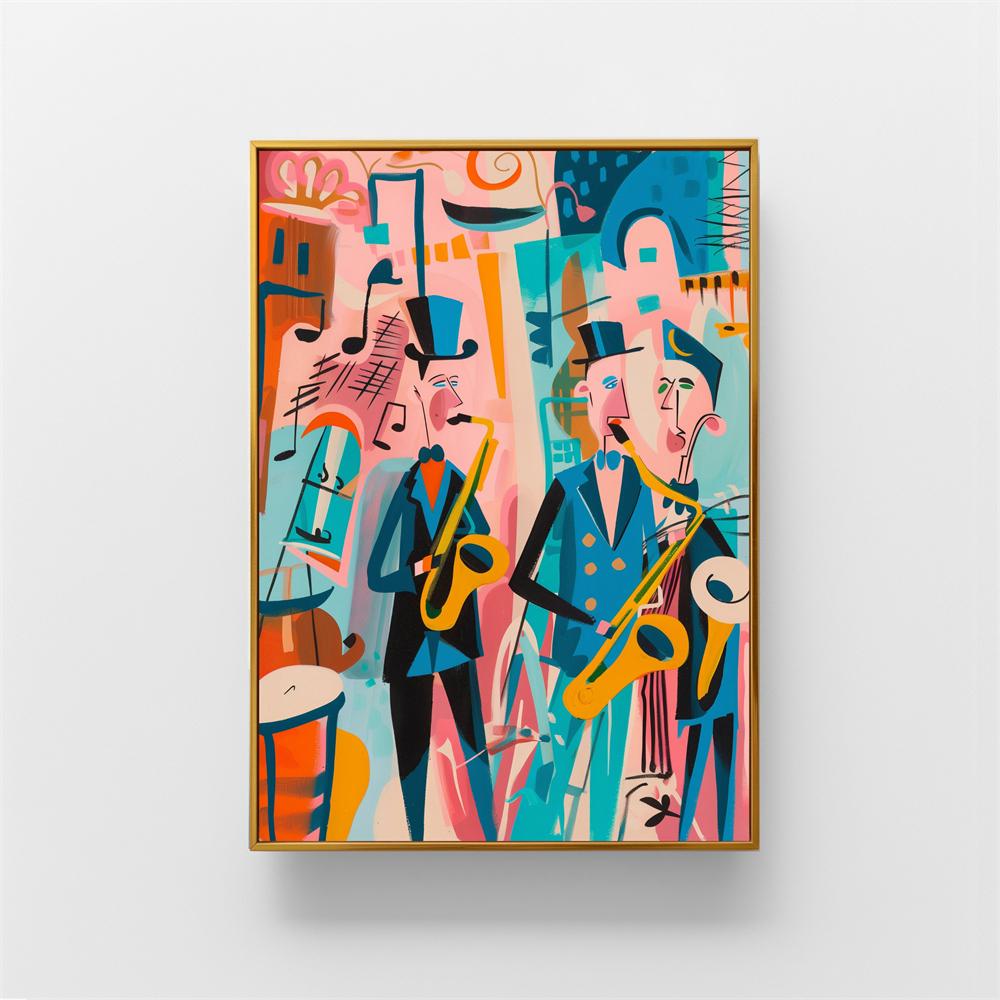 Colorful Dreamy Duet Art Prints Musical Instrument Jazz Band Energy Poster Concert Vibe Wall Lively Abstract Decor Canvas Prints