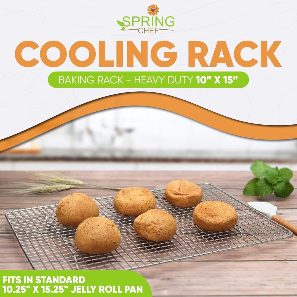 Spring Chef 10 x 15 Inch Stainless Steel Cooling Rack for Cooking & Baking - Heavy Duty Cookie Cooling Rack for Kitchen - Oven Safe - Fits Jelly Roll