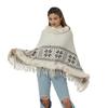 Women Fur Collar Cape with Printed Tassel Hem Shawl