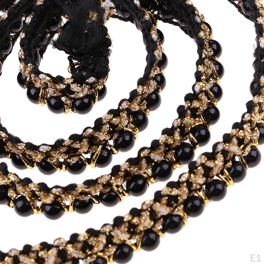 1 Yard Artificial Pearl Beaded Lace Ribbon Applique Sewing for Dress Decoration 0.59 Inch - Black