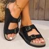 Fashion High Quality Cork Slippers 2024 Summer New Buckle Double Belt Thick Soled Beach Shoes Large Size Flat Sandals 35-43