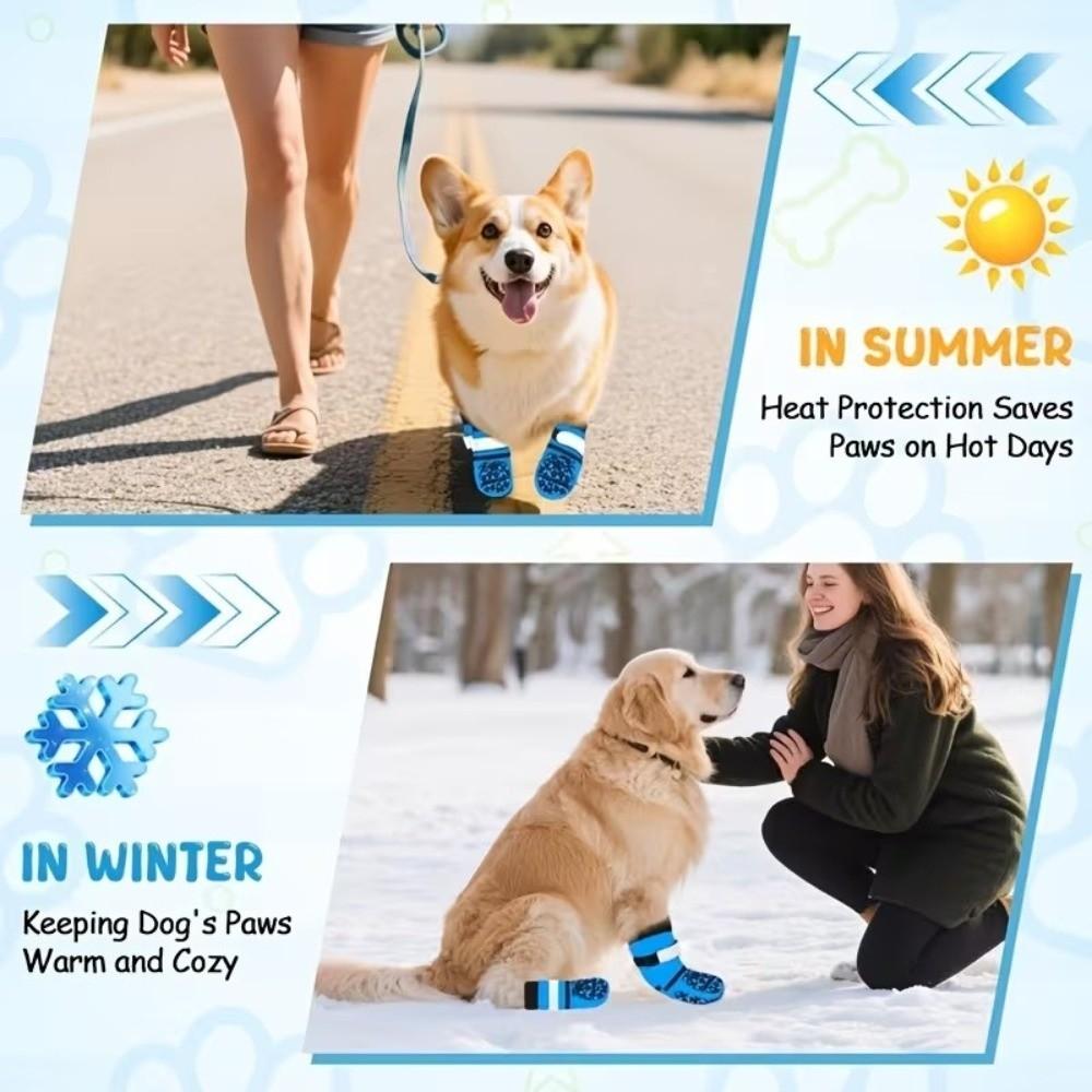 Adjustable Dog Shoes Socks Reflective Dog Paw Protectors Anti-Slip Dog Socks for All-Season