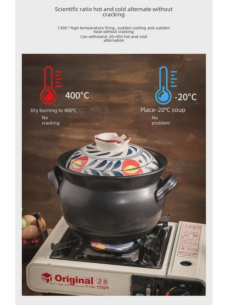 Японская кастрюля для тушения, расписанная вручную, устойчивая к высоким температурам - керамическая кастрюля с крышкой