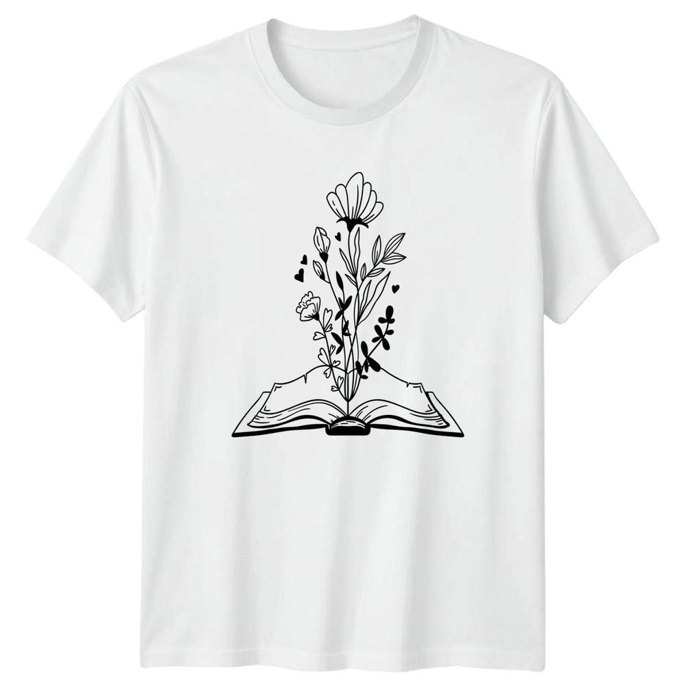 Flowers Bloom From Books Reading Unisexs TShirt Botanical Book Lover Birthday