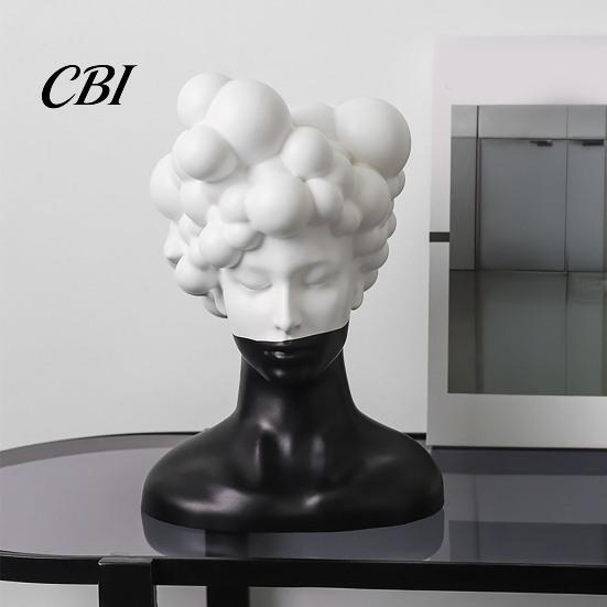 Matte Resin Ornament Modern Abstract Bust Statue, Man Portrait Sculpture, Minimalist Black And Luxury Living Room Accents White Art for Home