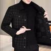 Men's Houndstooth Trendy Short Lapel Leather Jacket for Autumn and Winter