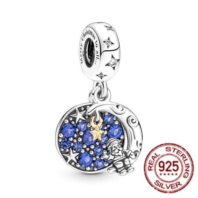 Набор из двух предметов узорчатых подвесок, стерлинговое серебро 925 пробы, подходит для оригинального браслета, рождественская подвеска в виде лисы, бусина, ювелирное изделие своими руками, подарок