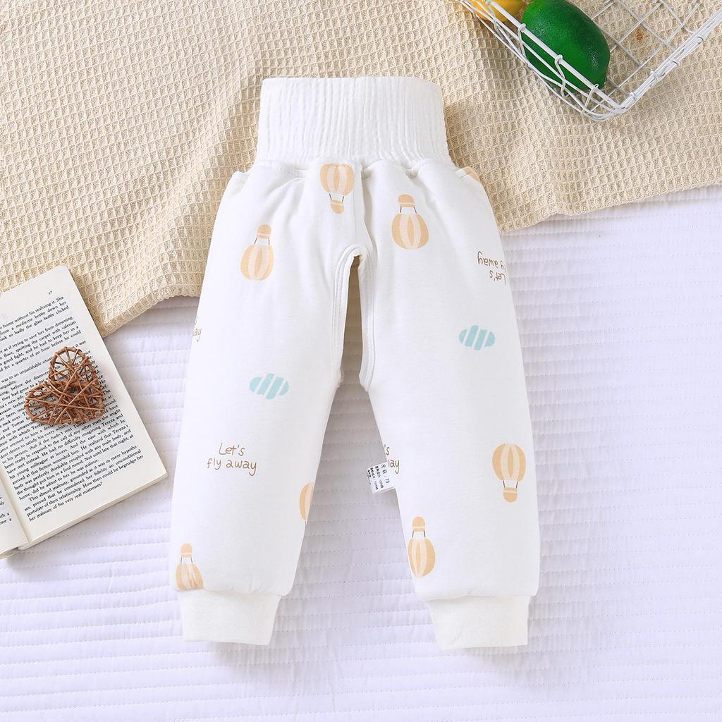 High Waist Baby Cotton Quilted Pants with Belly Protection – Mulberry Silk-Lined for Boys & Girls, Perfect for Autumn & Winter