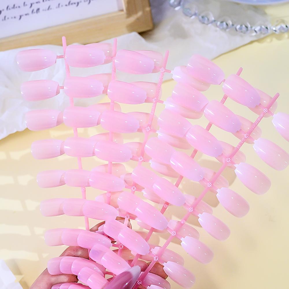 120pcs/bag Glossy Coffin Pink Ombre Press On Nails Medium Pink Gradient Fench Design False Nails Elegant Style Fake Nails Tips