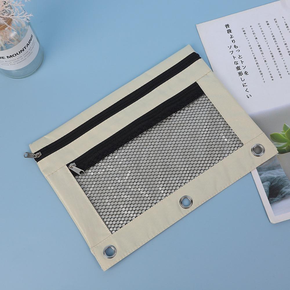 Practical Three Hole Pencil Case Pouch Portable Storage Bag Binder Pen Bag Binder Pocket School