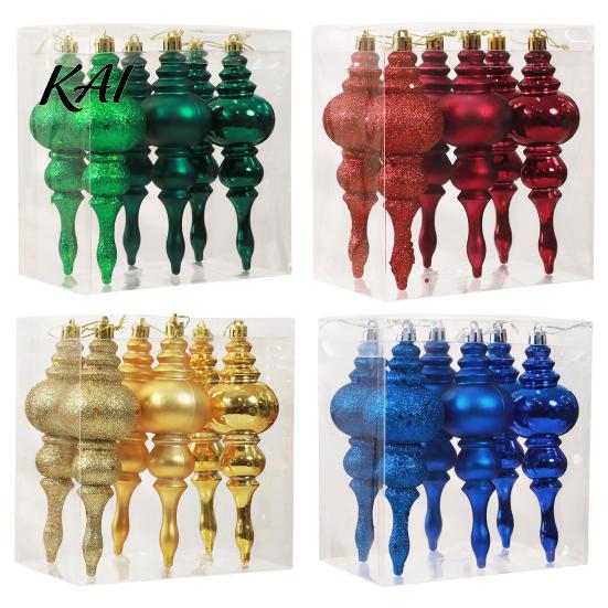 Shatterproof Plastic Holiday Baubles 6 Pcs Finial Drop Christmas Ornament, Glitter Vintage Style Gourd Ornaments Tree Decoration for Hanging