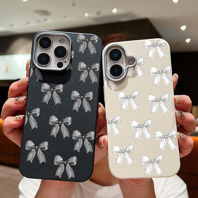 Чехол из матовой кожи TPU с принтом банта для iPhone 16 Pro Max 15 Plus 14 Pro 13 12 11, однотонный, тонкий, ударопрочный, мягкий чехол для телефона