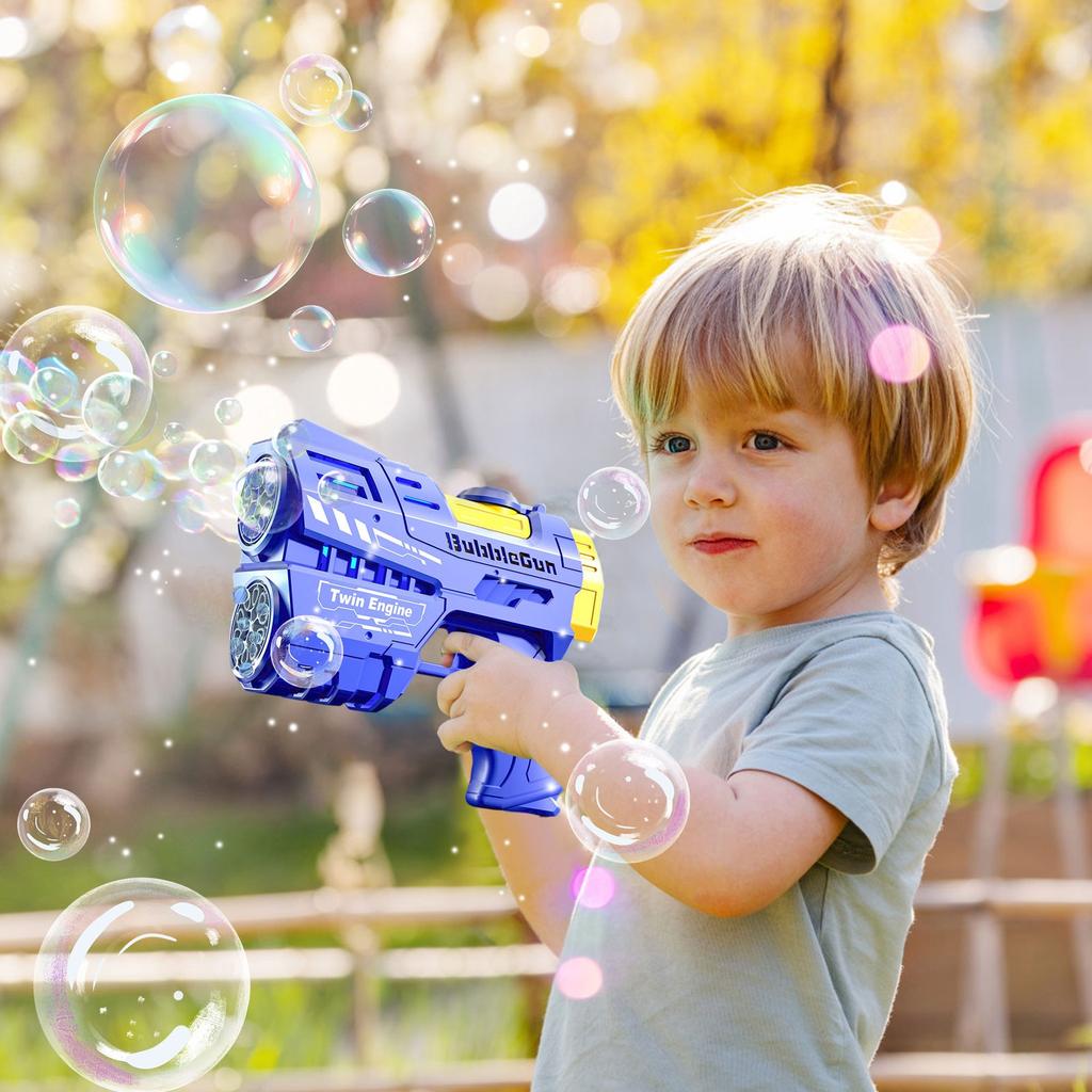 Дети могут наслаждаться полностью автоматической двухцилиндровой красочной электрической машиной для мыльных пузырей с 20 отверстиями без протечек(100мл)
