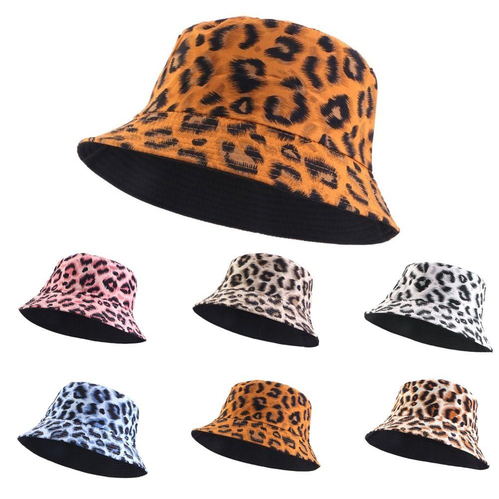 Double-Sided Bucket Hat Leopard Patterned Sun Cap Beach Sun Protect Hat Outdoor Travel