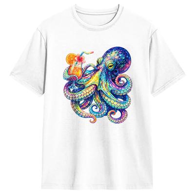 Unisexs Psychedelic Octopus Cocktail Tropical Beach Art Octopus TShirts Cotton Tops Summer TShirt ONeck Fashion Casual Tshirt