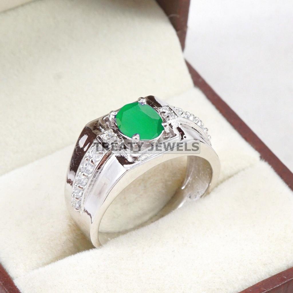 Emerald Oval Cut Gemstone With 925 Sterling Silver Ring For Men's #B31 JL375671284119