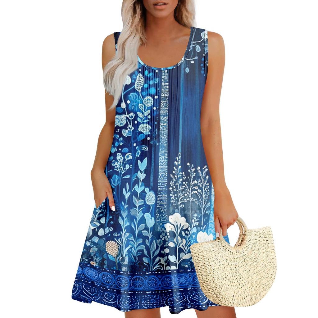 Женский повседневный сарафан с карманами, летнее пляжное платье в стиле бохо, праздничные платья для женщин, платья-майки