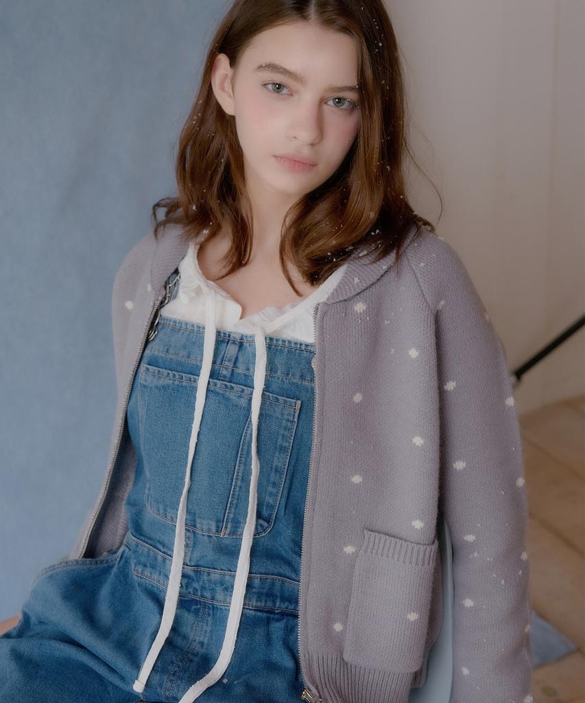 LETTER FROM MOON Dot Alpaca Wool Knit Zip-Up (Gray)