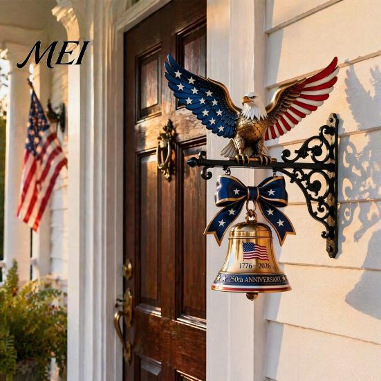 USA 250th Anniversary Souvenir Spirit of Liberty Eagle Bell, Wall Mounted Veterans Day Memorial Gift Patriotic Metal Bell for Front Door Garden Porch