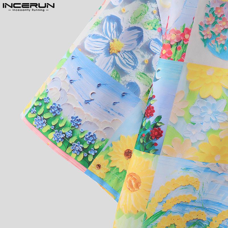 INCERUN Летние мужские футболки с коротким рукавом и цветочным принтом, повседневные свободные праздничные футболки, топы