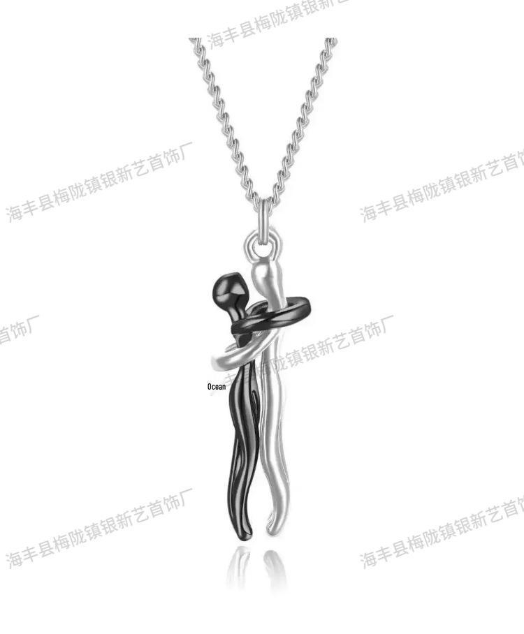S925 Sterling Silver Couple's Embrace Love Pendant Necklace - Exquisite and Fashionable Clavicle Chain for Women