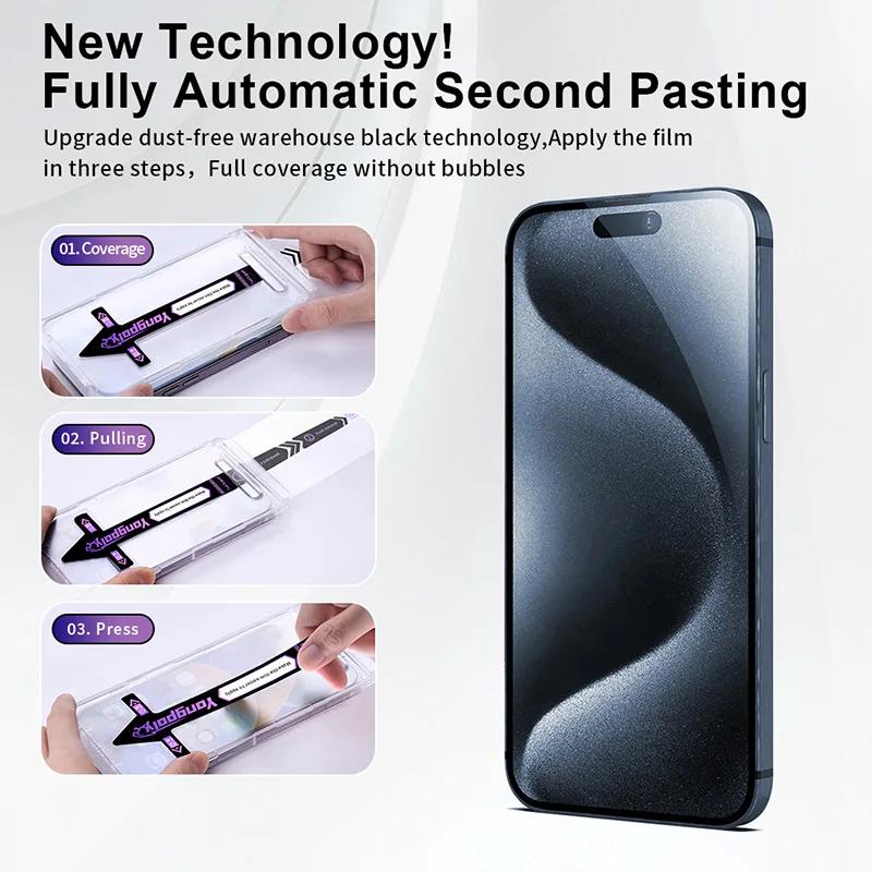 Yangpaly Dustproof Easy Installation HD Screen Protectors for iPhone 16 15 14 Plus 13 12 11 Pro Max X XS XR Tempered Glass Film