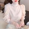 Fashion Autumn New 2024 Ruffles Long Sleeve Stand Collar Pink Chiffon Blouse Shirt Women Tops Blouses Shirts J469