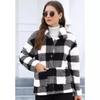 Plaid Plush Long-Sleeve Coat with Patch Pockets - European & American Winter Fashion