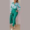 Elegant Print Shirt and Pants Two Piece Sets Women Spring Autumn Fashion Long Sleeve Shirts High Waist Pant Casual Suits Plus Size