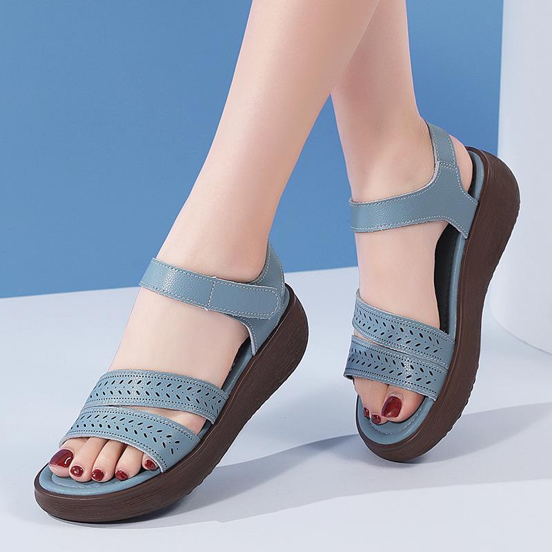 Женские летние нарядные туфли на низком танкетке, удобные повседневные сандалии на плоской подошве для прогулок, отдыха, с поддержкой свода стопы, с открытым носком, на платформе, пляжная обувь для женщин