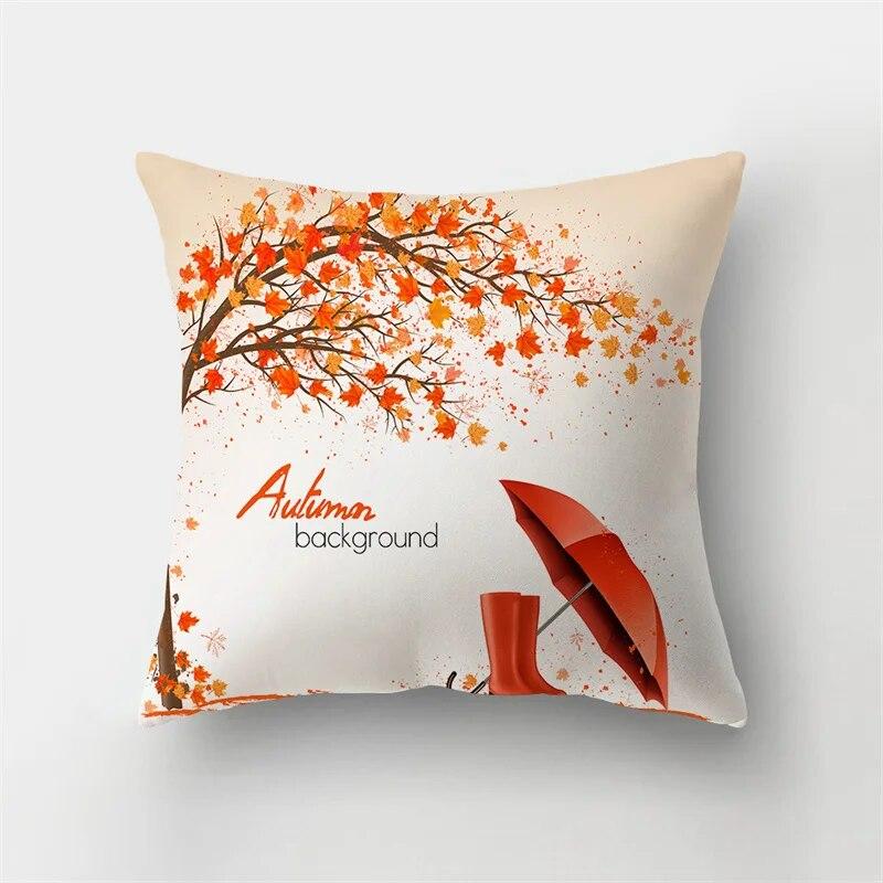 Autumn Landscape Printing Pillowcase Maple Leaf Tree Plant Sofa Cushion Cover Office Car Creative Decoration Home