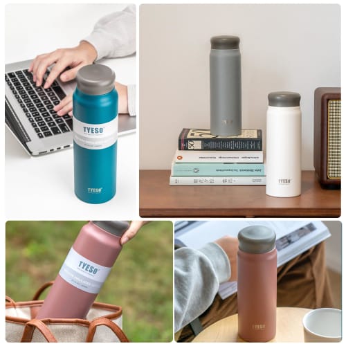 TYESO Lightweight Slim 800ml Thermos Water Bottle, Insulates Hot or Cold Water, Vacuum Insulated, Stainless Steel, Double-Walled Wall, Wide Mouth, Sui