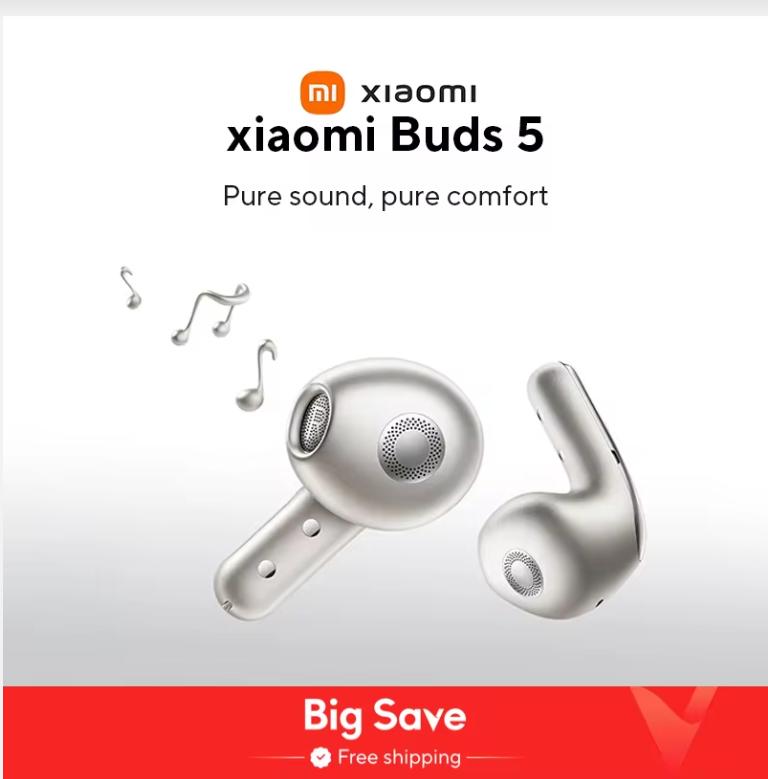 Оригинальные наушники Xiaomi Buds 5 TWS AI с активным шумоподавлением Hi-Fi Беспроводные Bluetooth-наушники для записи звука Наушники с поддержкой Lossless Audio