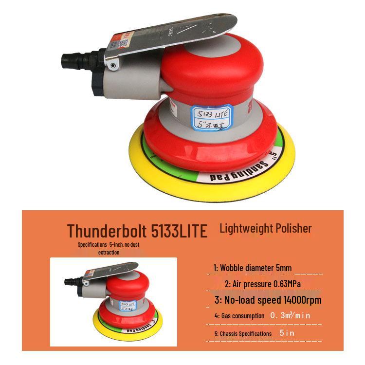 Пневматическая шлифовальная и полировальная машина Thunderbolt с пылеудалением и шлифовальным диском