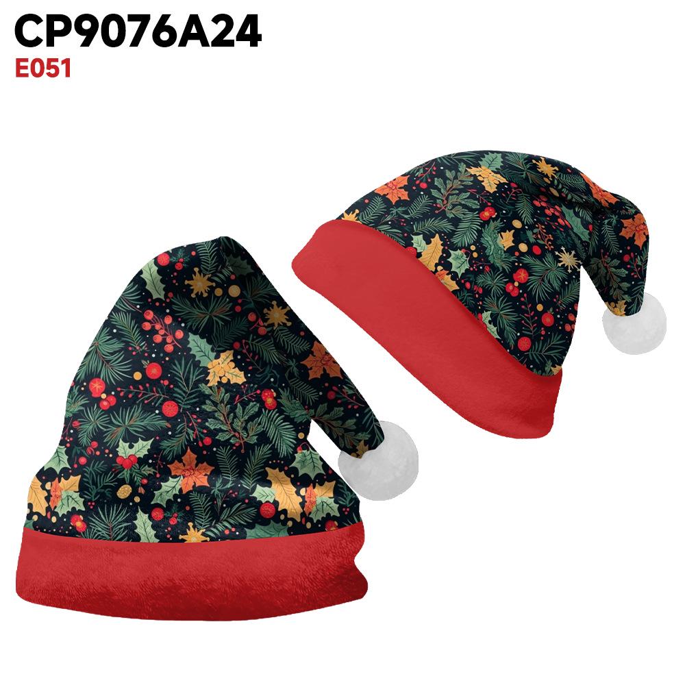 2024 Santa Claus Print Velvet Plush Christmas Hat for Adults & Kids - Double-sided Fleece