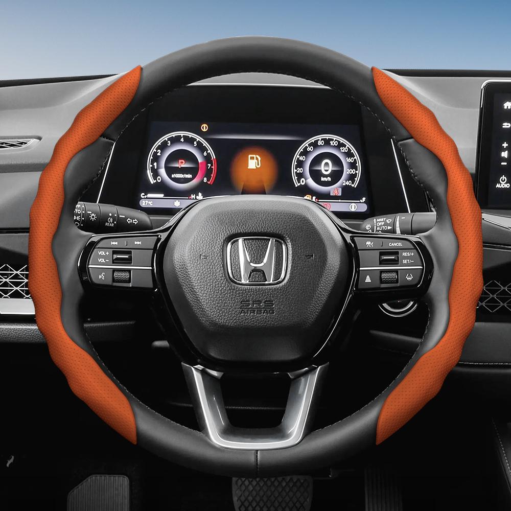 ZAG1 Steering Wheel Cover Suitable for Honda, Wave-Shaped Sporty Design, Breathable Leather, Segmented Design, Non-Slip, Sweat-Absorbent Protective C