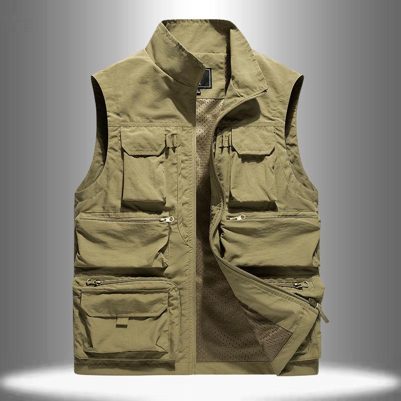Workwear Vest Men's Thin Multi Pocket Outdoor Fishing Tactical Vest Jacket