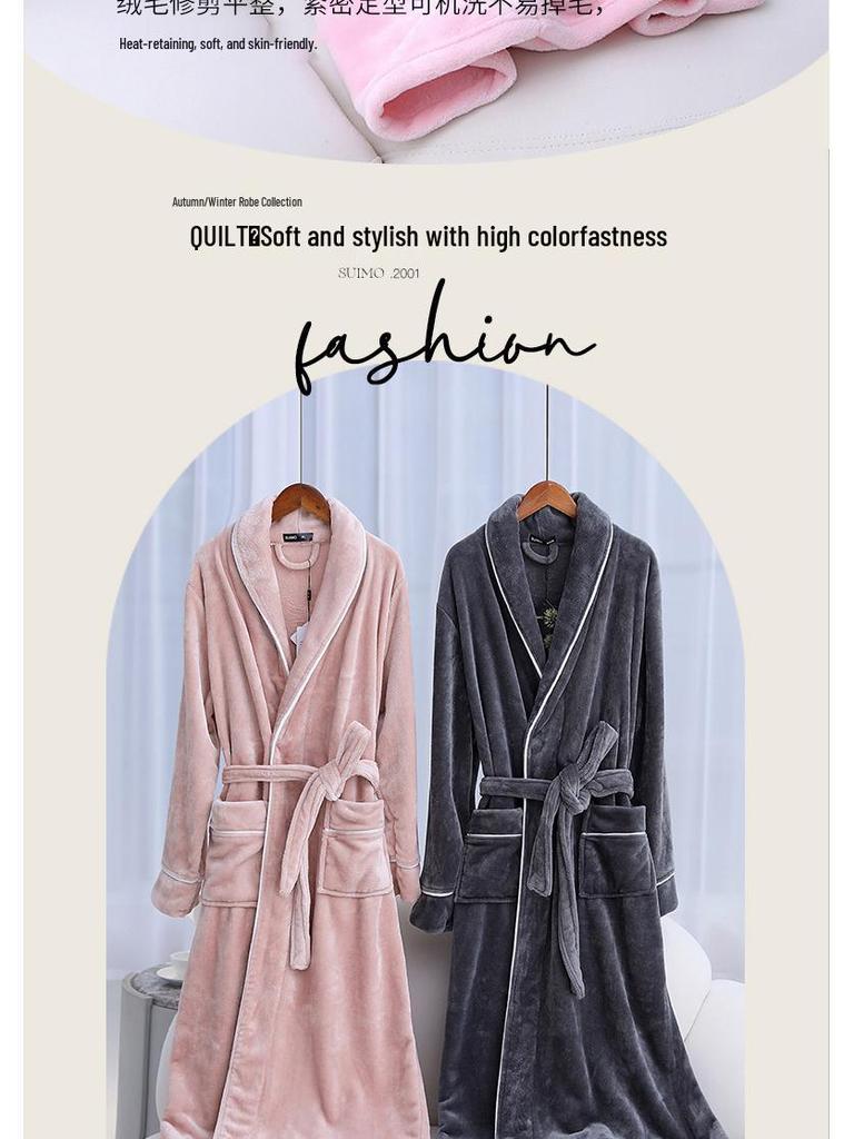 Thick Flannel Couple Bathrobe - Plus Size Homewear for Women & Men