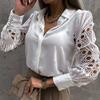 Spring Autumn Business Shirt Women's Solid Lace Spliced Long Sleeve Black White Blouses