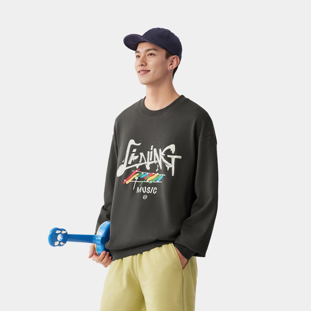 Li Ning Sports Lifestyle Series American High Street Retro Fashion Универсальная повседневная простая однотонная трикотажная толстовка с круглым вырезом и надписью AWDV411-5